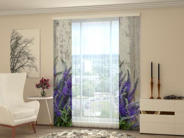 Sliding panel curtain (1-2 pts.): LAVENDER ON THE WOOD