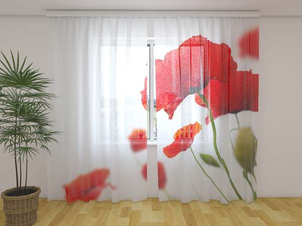 Chiffon curtain: RED AND WHITE