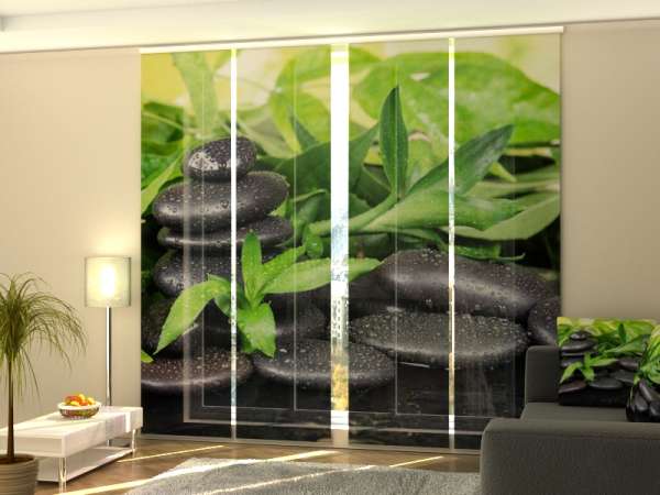 Sliding panel curtain (1-4 pts.): BASALT STONES AND GREEN FOLIAGE