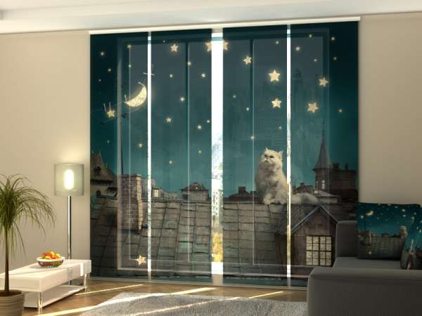 Sliding panel curtain (1-4 pts.): CAT ON THE ROOF