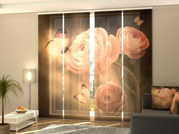 Sliding panel curtain (1-4 pts.): PINK ROSES AND BUTTERFLIES