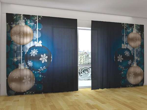 Panoramic curtain: BLUE CHRISTMAS BALLS