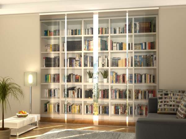 Sliding panel curtain (1-4 pts.): WHITE BOOKCASE 2