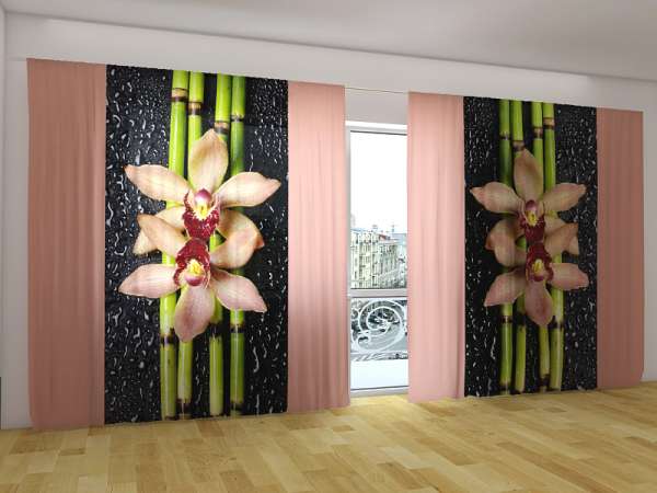 Panoramic curtain: CREAM ORCHIDS AND BAMBOO