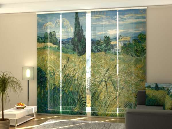 Sliding panel curtain (1-4 pts.): GREEN WHEAT FIELD WITH CYPRESS