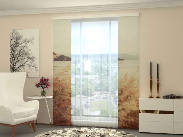 Sliding panel curtain (1-2 pts.): GRASS AND MOUNTAINS IN VINTAGE STYLE