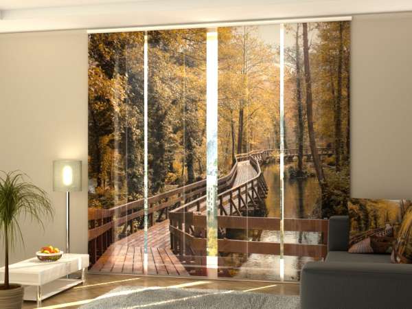 Sliding panel curtain (1-4 pts.): BRIDGE IN AUTUMN FOREST