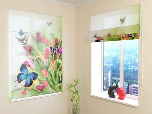 Roman blind: TULIPS AND BUTTERFLIES