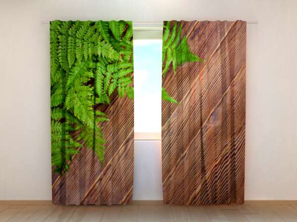 Photo curtain: FERN LEAVES ON BROWN OAK WOOD