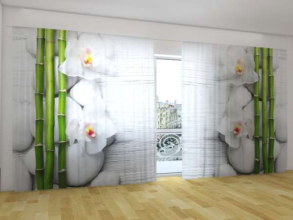 Panoramic curtain: WHITE ORCHIDS AND BAMBOO 2