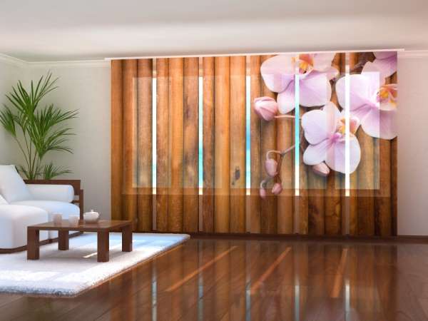 Sliding panel curtain (1-6 pts.): ORCHIDS ON DRY BAMBOO