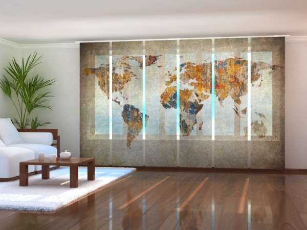 Sliding panel curtain (1-6 pts.): GRUNGE MAP OF THE WORLD