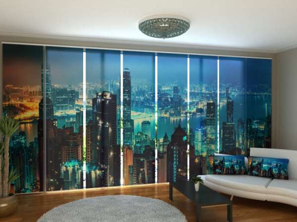 Sliding panel curtain (1-8 pts.): PANORAMA OF EVENING HONG KONG