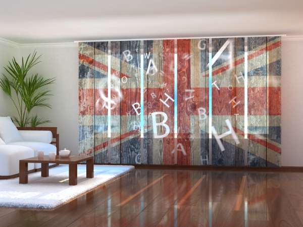 Sliding panel curtain (1-6 pts.): BRITISH FLAG ON WOOD