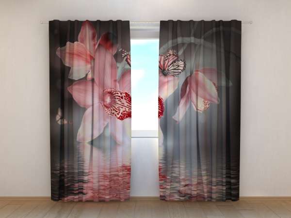 Photo curtain: PINK ORCHIDS WATER MIRRORING