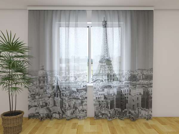 Chiffon curtain: MORNING IN PARIS BLACK AND WHITE