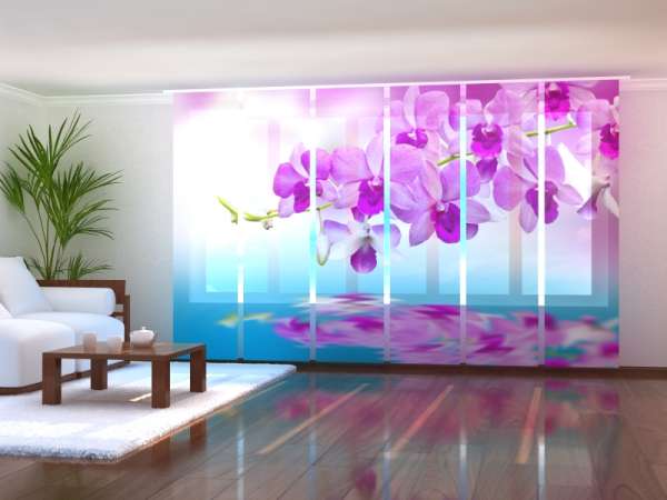 Sliding panel curtain (1-6 pts.): PURPLE ORCHIDS WATER MIRRORING