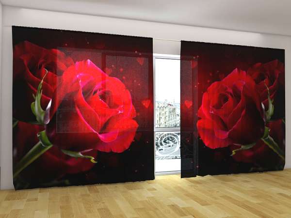 Panoramic curtain: RED ROSES AND HEARTS