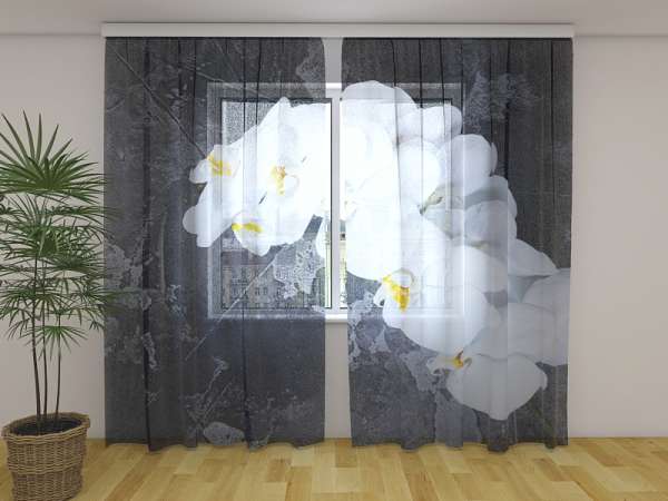 Chiffon curtain: FRESH ORCHIDS ON A STONE