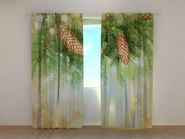 Photo curtain: GOLDEN XMAS DECOR WITH PINE BRANCH