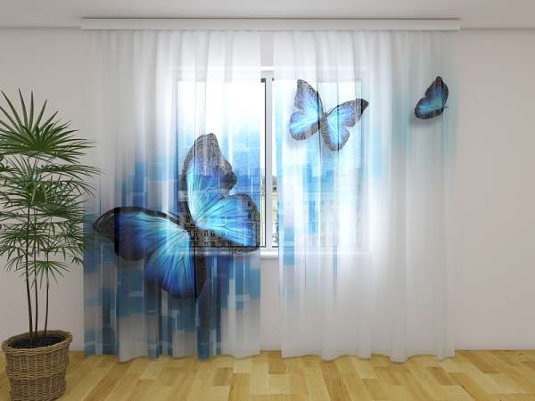 Chiffon curtain: BLUE BUTTERFLIES