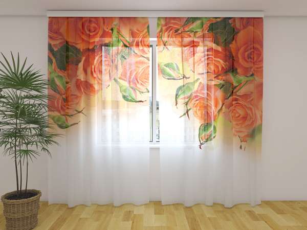 Chiffon curtain: ORANGE ROSES