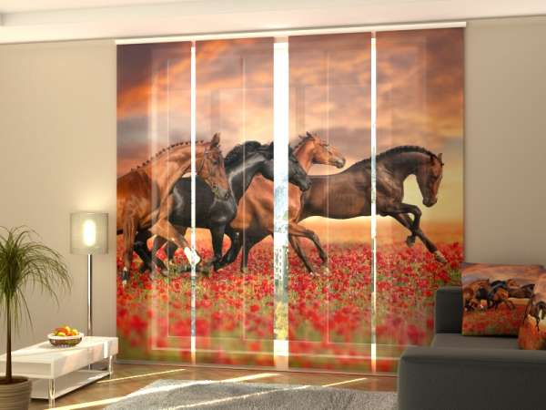 Sliding panel curtain (1-4 pts.): HORSES IN THE POPPIES FIELD