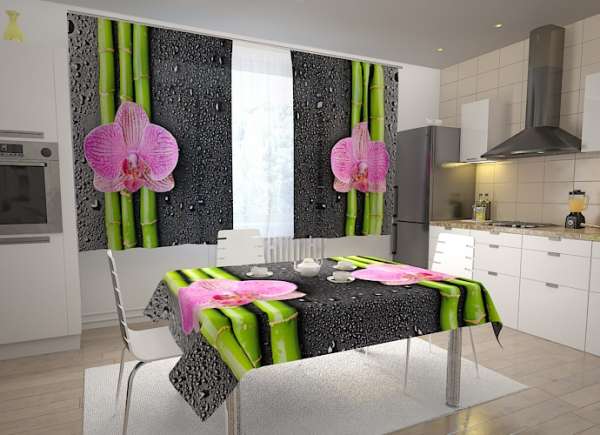 Kitchen curtain: ORCHIDS AND BAMBOO 2