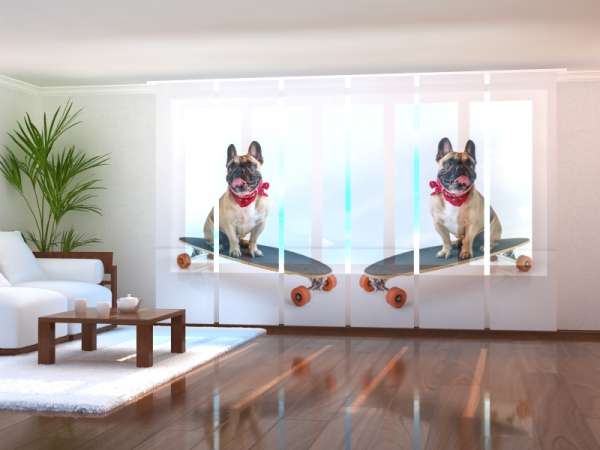 Sliding panel curtain (1-6 pts.): FRENCH BULLDOG ON SKATEBOARD