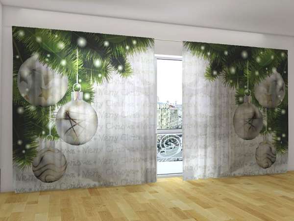 Panoramic curtain: SILVER CHRISTMAS BALLS