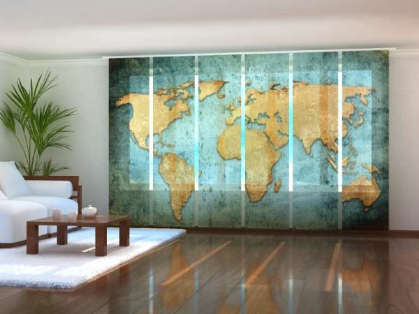 Sliding panel curtain (1-6 pts.): GOLDEN WORLD MAP